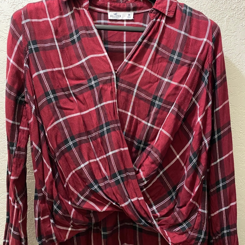 Hollister Blouse Burgundy Plaid Size M